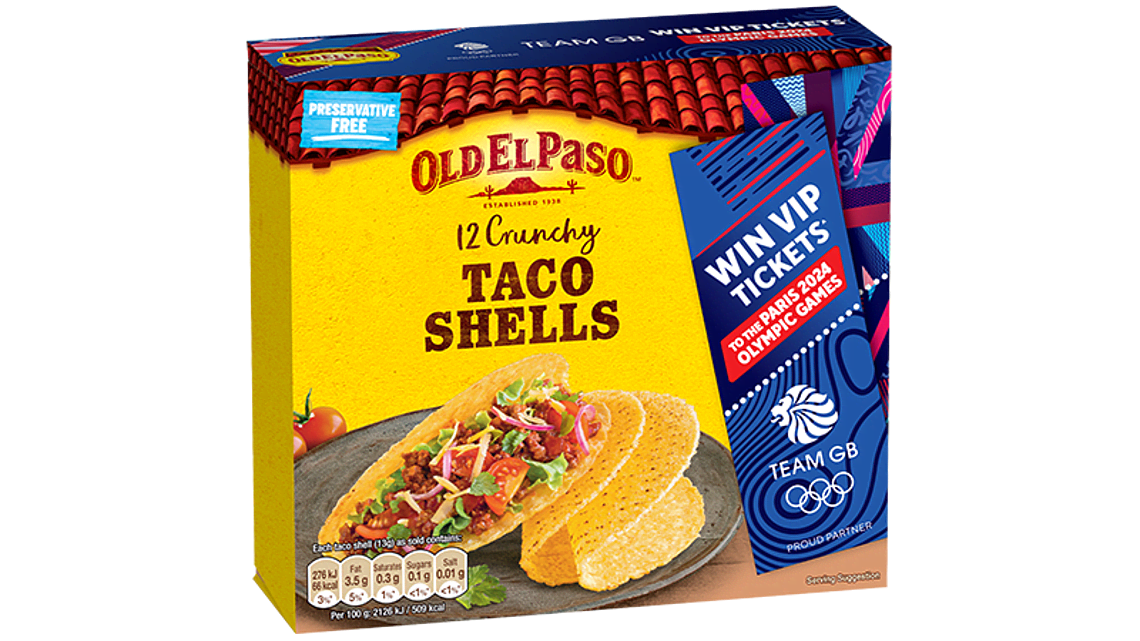package of crunchy taco shells promoting paris olympic competition